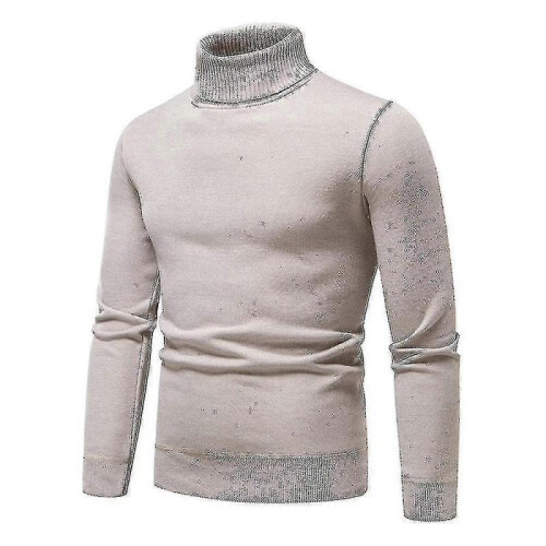 (2XL,Beige)Mens Plain Roll Neck Basic Sweater Winter Slim Fit Thick Knit Warm Pullover Top