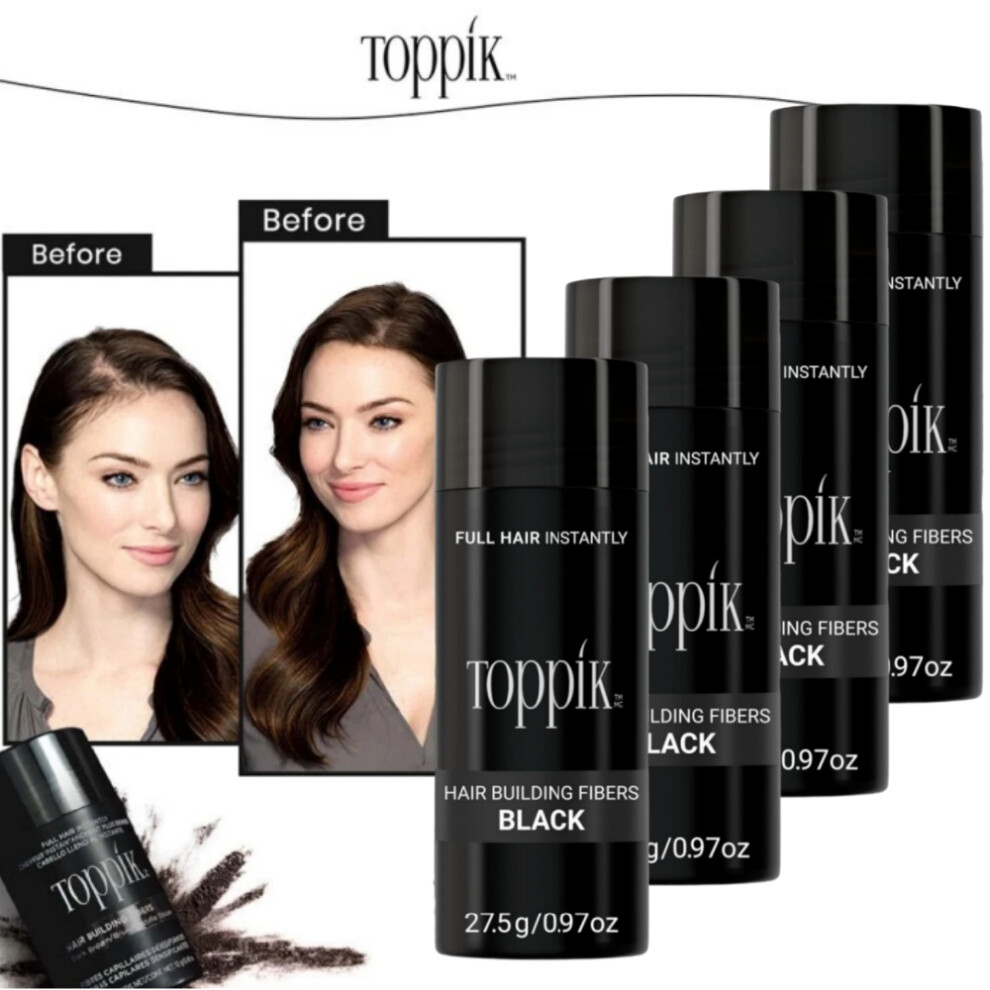 Black 4Pc (Black) Toppik Hair Building Fibres | Hair Fibres For Thinning Hair