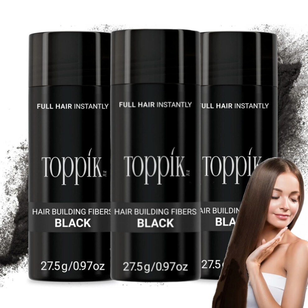 Black 3Pc (Black) Toppik Hair Building Fibres | Hair Fibres For Thinning Hair