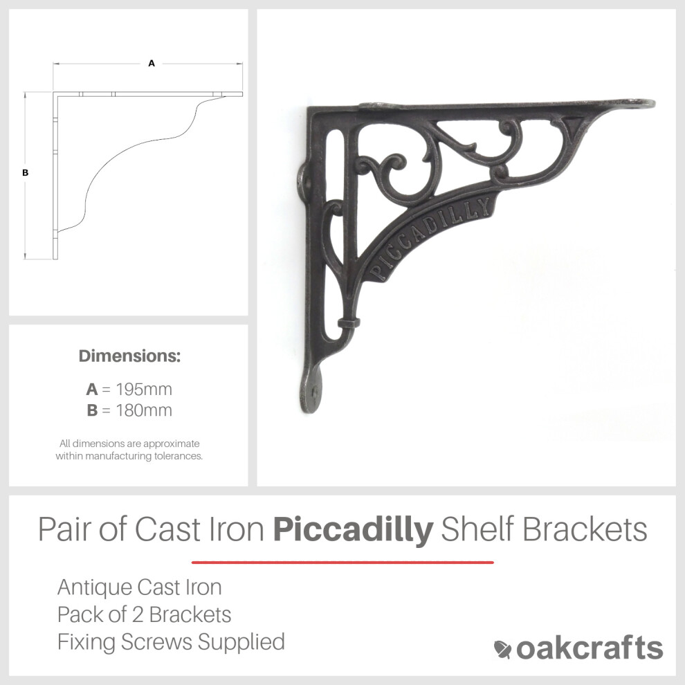 Oakcrafts Pair Of Antique Cast Iron London Piccadilly Shelf Brackets - 195Mm X 180Mm