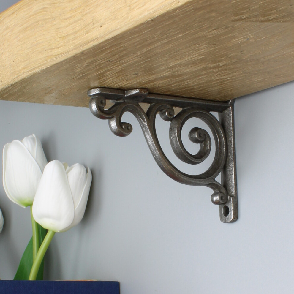 Oakcrafts Pair Of Antique Cast Iron Victorian Scroll Shelf Brackets - 100Mm X 90Mm