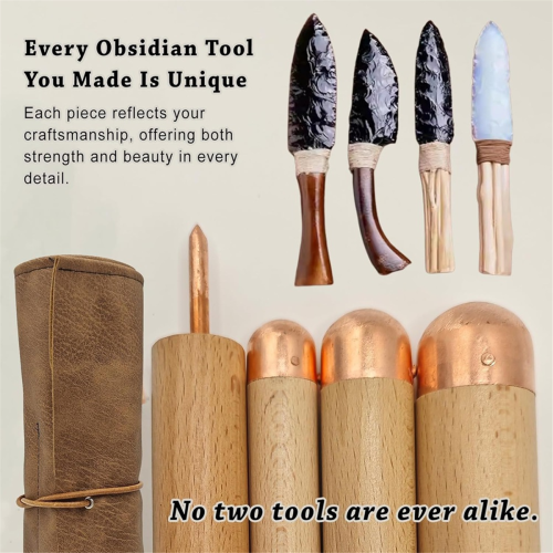 Obsidian Handmade Striking Tools, Dragon Crystal Stone Age Tool Kit 2