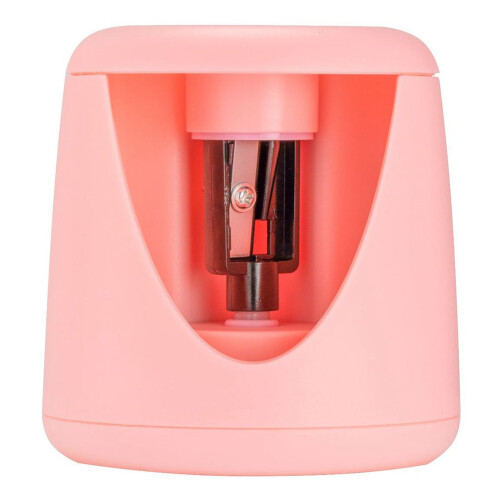 Temperamatite elettrico rotante per ufficio e scuola, rosa