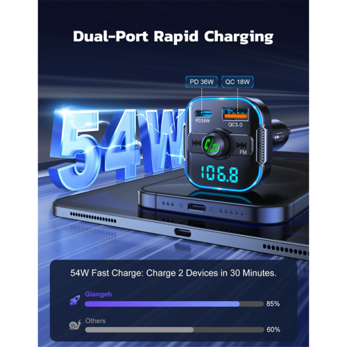 Bluetooth 5.3 Car Adapter PD+QC3.0, FM Transmitter & Fast Car Charger 1