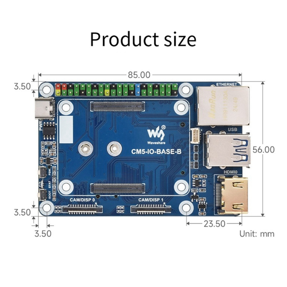 Waveshare Mini Base Board For Raspberry Pi Cm5 Expansion Board 4712930614719