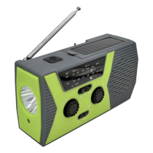 Carregador de emergência USB EDC para celular, rádio meteorológico com manivela solar, verde