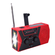 Carregador de emergência USB EDC para telefone, rádio meteorológico com manivela solar, vermelho