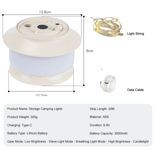 20M Meetlint Campinglantaarn Oplaadbare Buitenlamp Wit 2