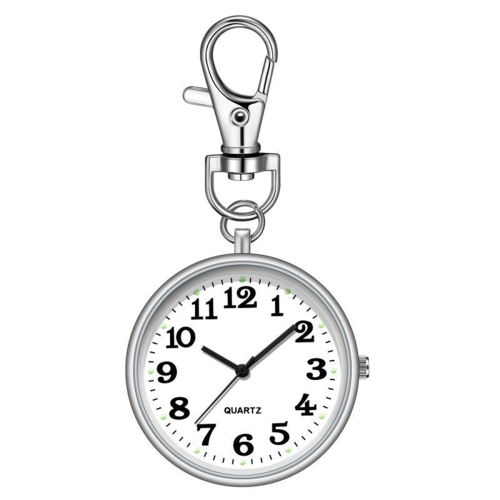 Relógio de bolso com clipe e fivela de chave para enfermeiras prata + branco 1