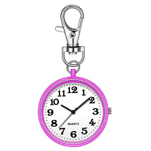 Relógio de bolso com clipe e fivela de chave para enfermeiras roxo e branco 1