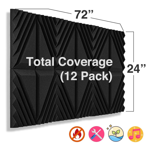 Pacote com 12 painéis de espuma à prova de som de 12x12x2 polegadas para paredes 1