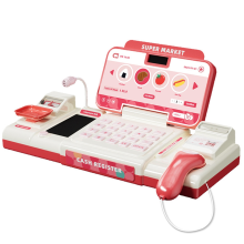 Brinquedo de reconhecimento de compras de caixa registradora de supermercado para crianças rosa