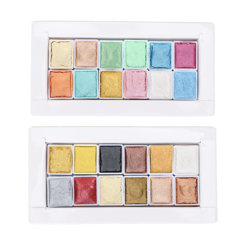 24 Pcs Watercolor Paint Metallic Macaron Solid 1