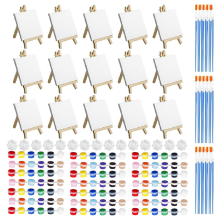 Ensemble de 15 mini-toiles et chevalets, 4 x pouces tendus + pinceaux et palettes de peinture acrylique