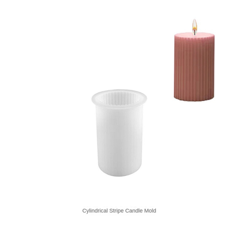DIY Candle Holder Making Aromatherapy Mold Handmade Silicone [Small] Cylindrical Striped 2