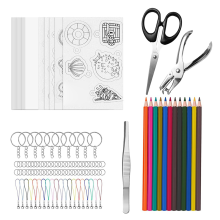 165-teiliges Schrumpffolien-Set – 15 Folien, 5 gemusterte Blätter, 12 Buntstifte, 130 Schlüsselanhänger-Zubehör