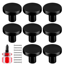 8 stuks kastknoppen, ronde dressoirgreep, kastdeurgreep met 8 schroeven, ladegrepen, keuken, zwart