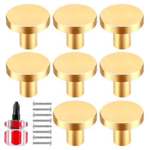 8pcs Cabinet Knobs,Round Dresser Pull Knob Wardrobe Door Handle with 8 Screws Drawer Pulls Kitchen Gold 1