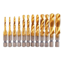 12 stuks titanium gecoate HSS tapboorbits set zeskantschacht schroefdraadboor machinecompound M3 M4 M5 M6 M8 M10
