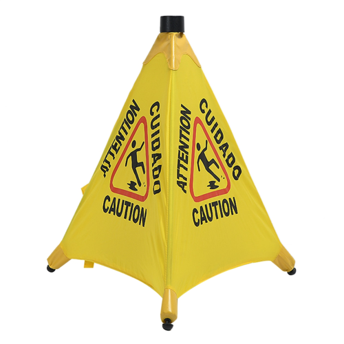 Caution Wet Floor Sign, Slippery When Pops Up Wall Mounted Foldable Bilingual Safety Warning Alert Cone