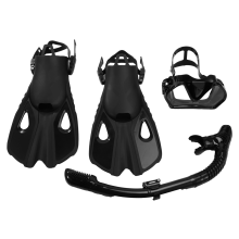 Attrezzatura per lo snorkeling per adulti, set panoramico, maschera per lo snorkeling, boccaglio Drys Top, maschera e pinne da sub, nero