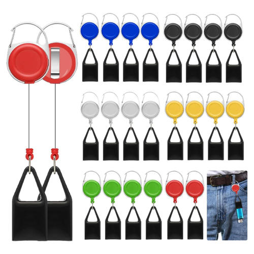 24Pcs 6 Colors Plastic Retractable Keychain Easy Release Buckle Lighter Holder Stretchable Case with Belt Clip
