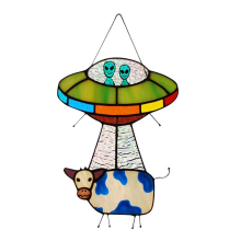 Pannello in vetro colorato per finestra con ciondolo UFO dipinto per appendere porte, giardino, decorazione per la casa B