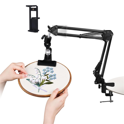 Adjustable Embroidery Hoop Holder for Handwork, 360 Rotatable, Hoop/Tablet/Phone Desktop Stand Black 1