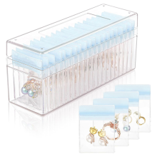 Schmuckschatulle aus Acryl, transparenter Organizer mit 20 tragbaren antioxidativen Reißverschlusstaschen, Reiseetui, Blau