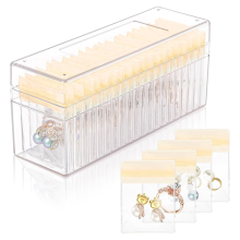 Schmuckschatulle aus Acryl, transparenter Organizer mit 20 tragbaren antioxidativen Reißverschlusstaschen, Reiseetui, Gelb