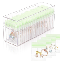 Schmuckschatulle aus Acryl, transparenter Organizer mit 20 tragbaren antioxidativen Reißverschlusstaschen, Reiseetui, Grün