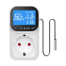Thermostat numérique avec prise de courant et capteur de température, interrupteur de chauffage et de refroidissement, prise UE 16 A