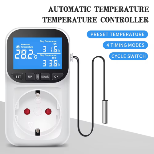 Digital Temperature Controller Socket Outlet Thermostat with Time Sensor Probe Heating Cooling Switch 16A EU Plug 2