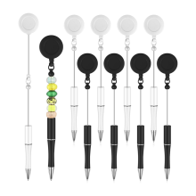 10pcs Bead Pens Black Ink Ballpoint Pen DIY Retractable Badge Reel for Students Teachers School