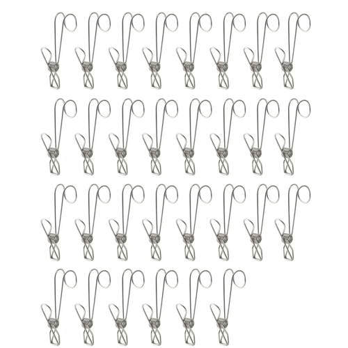 Long Tail Clip Windproof Clothespins with Hooks 30pcs Stainless Steel Strong Grip Space-Saving 1