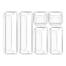 6 stuks kunststof lade-organizers, 3 maten transparante organizers voor badkamer, kaptafel, cosmetica, servies