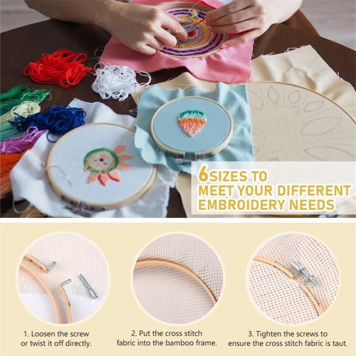 Embroidery Hoop Kit Includes: Hoop, Needle, Vintage Scissors, Needle Threader, Thimble,Floss Spool 2