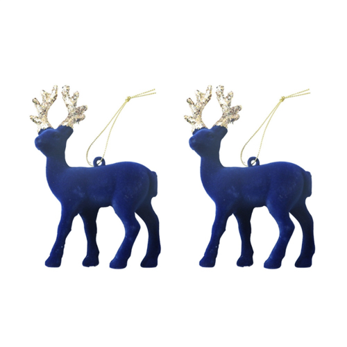 2 blaue Weihnachtsanhänger, Baumschmuck, Hirsch