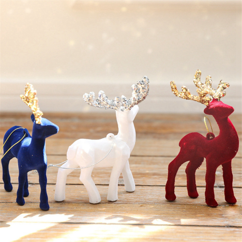 2 blaue Weihnachtsanhänger, Baumschmuck, Hirsch 2