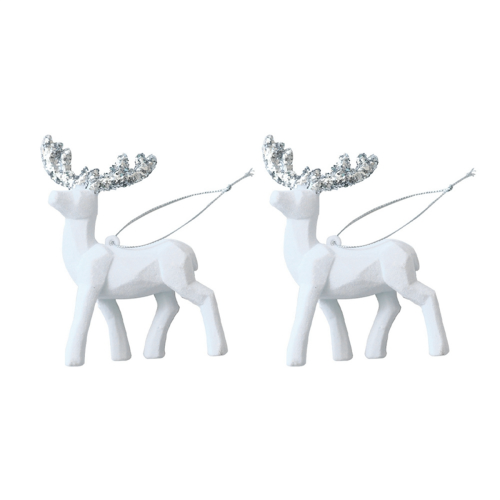 2 weiße Weihnachtsanhänger, Baumschmuck, Hirsch 1