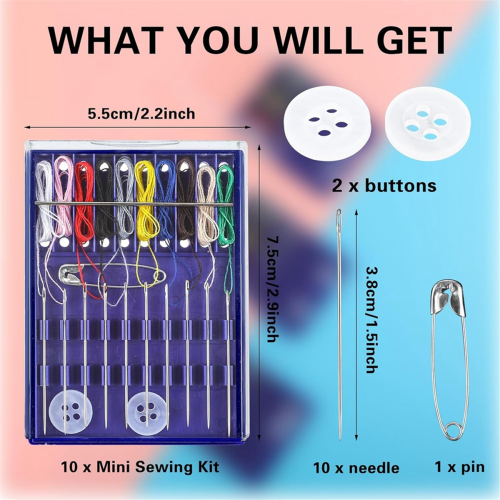 10 Boxes Mini Sewing Kit, Quick Fix Kit Small Travel Pre Threaded Needle with Pin Button 2