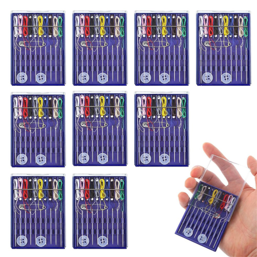 10 Boxes Mini Sewing Kit, Quick Fix Kit Small Travel Pre Threaded Needle with Pin Button