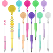 10 Pcs Beadable Pens Black Ink Bead DIY Retractable Badge Reel Pen Ballpoint Pull Clip for Office Teacher