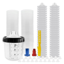 Verfbeker Spuitpistoolbeker, met 50 bekers, liners en deksels, 1 harde borgring, 2 adapters, roerstaafje
