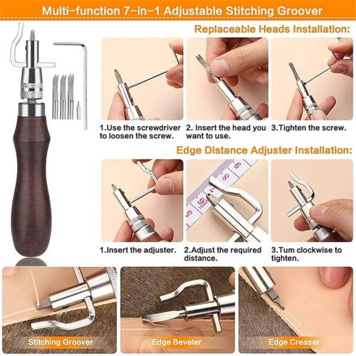 Leather Working Kit Leather, Sewing Accessories, Stitching Punching Cutting Carving, for 2