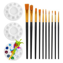 Pinsel-Paletten-Set, 10-teilig, Nylon, Bastel- und Acrylpinsel, 3 runde Tabletts zum Malen