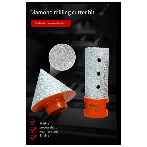 Brazed Diamond Milling Bit Chamferer Ceramic Tile Hole Expander 5/8-11 Thread Adapter Conical Stone Grinding Bits 3Pcs 2