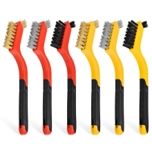 6er-Pack Drahtbürsten-Set – 7 Zoll Messingbürste/Stahlbürste/Nylon mit gebogenem Griff – Kleines Metall und Nylon