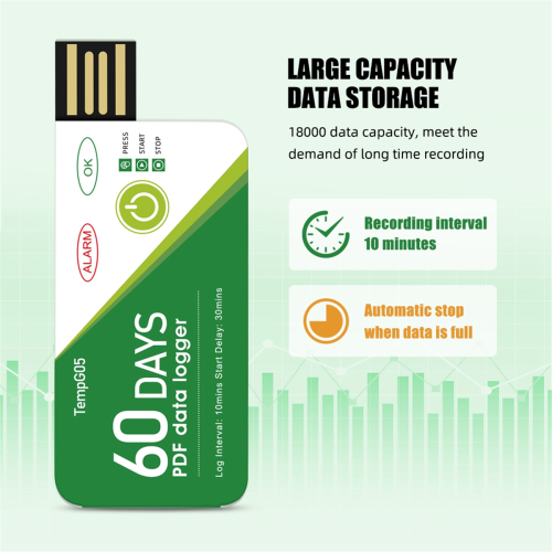 Digital Portable Miniature High Accuracy Data Logger Temperature Sensor for Cold Chain Transport with Alarm USB Socket 2