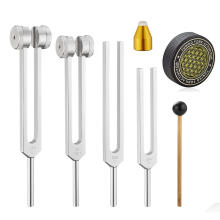 Stimmgabeln zur Heilung, Aluminiumlegierungsgabel 128 Hz, 136,1 Hz, 256 Hz, 384 Hz, Hockey-Puck-Aktivator und Edelsteinfüße